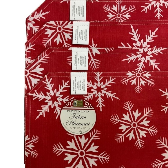 Placemats Fabric Reversible Linen Print Holiday Christmas Snowflake Red White - Picture 3 of 14